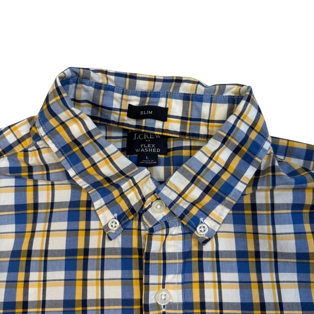 J Crew Mens‎ Slim Fit Plaid Button Down Shirt Long Sleeve Flex Washed Size L